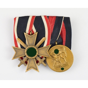 2er Ordensspange der Wehrmacht Kriegsverdienstkreuz 2.Klasse mit Schwertern & Oktober Medaille