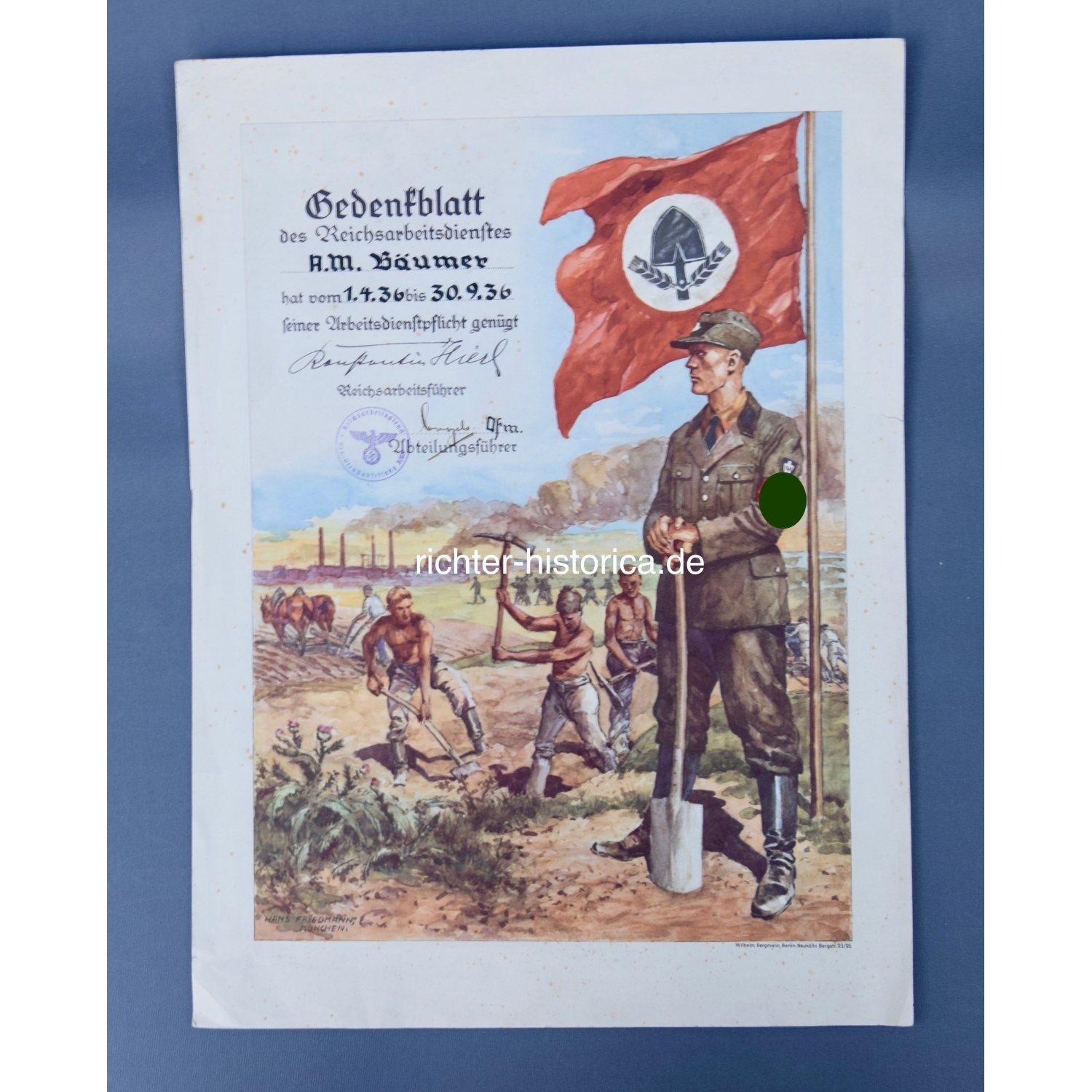 Gedenkblatt des Reichsarbeitsdientes 1935
