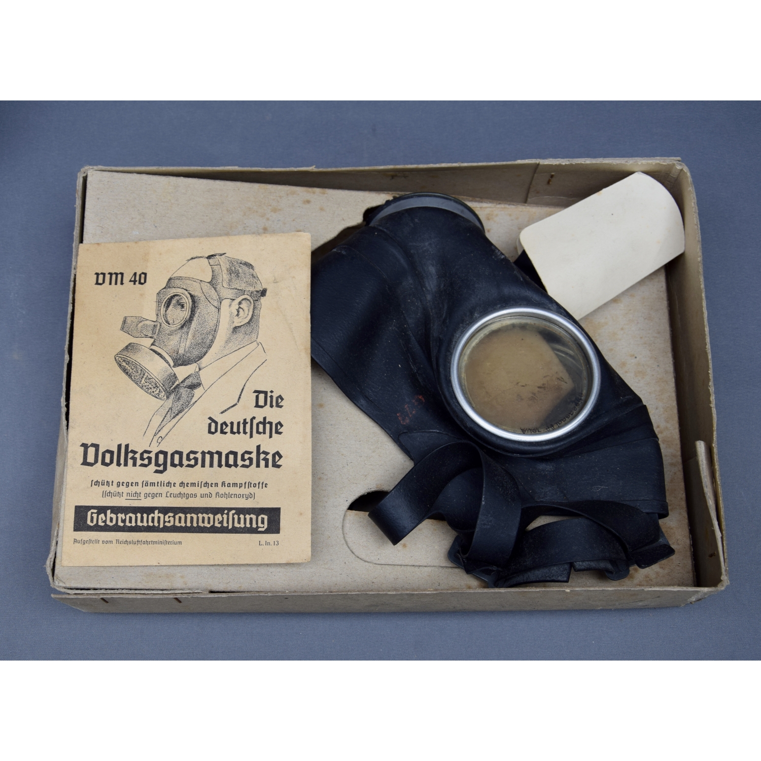 "Die deutsche Volksgasmaske" Luftschutz VM40 im original Karton