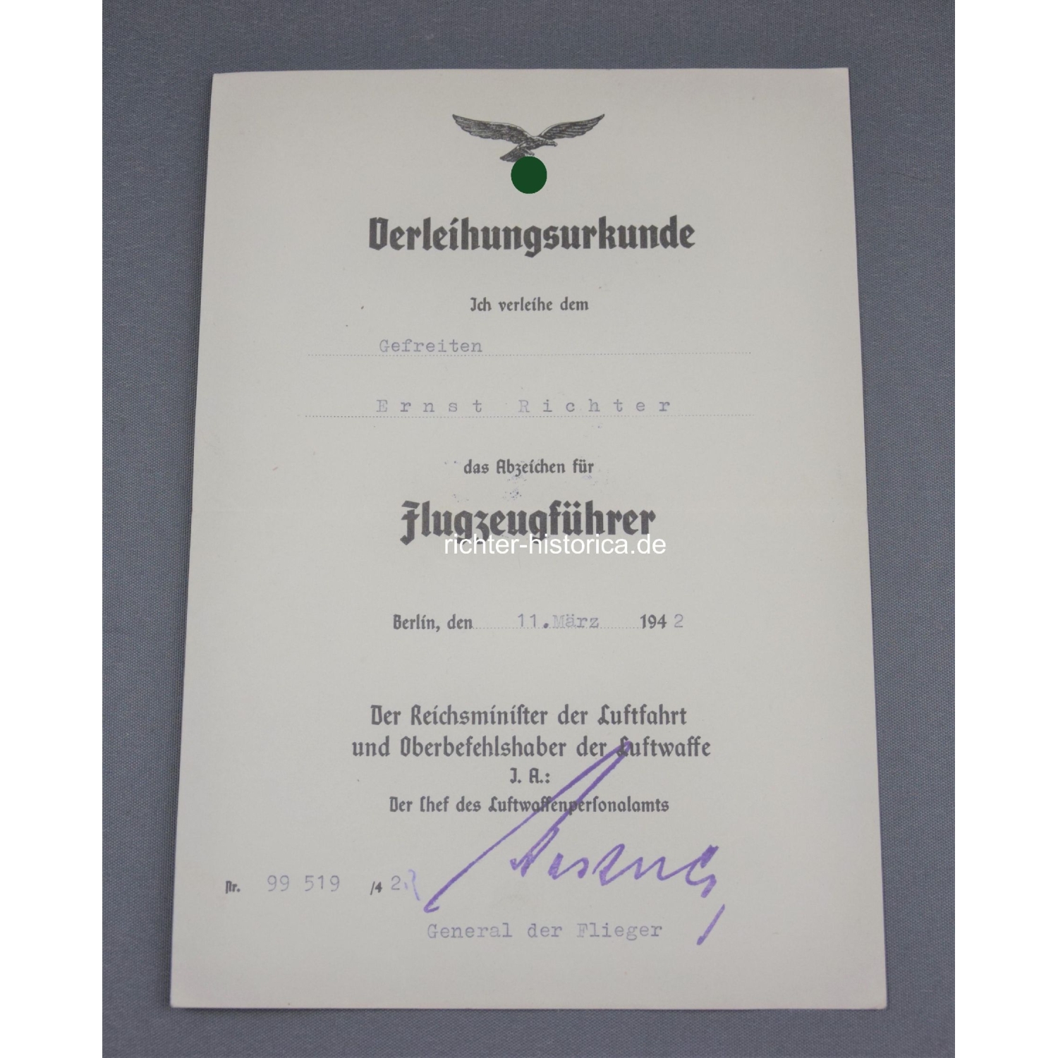 Nachlass des Jagdfliegers "Ernst Richter" 1./Jagdgeschwader 54