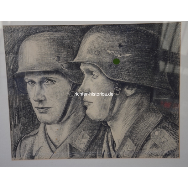 Hermann Schweizer (1910-1988) "2 Soldaten mit Helm