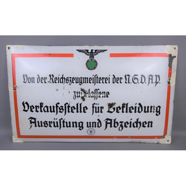 Reichszeugmeisterei  NSDAP Emailleschild "zugelassene Verkaufsstelle für Bekleidung Ausrüstung und Abzeichen"