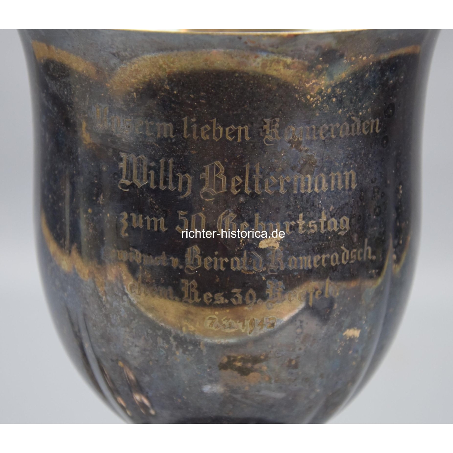 2.Weltkrieg WMF Pokal "50.Geburtstag ehem. Res.39. Krefeld 7.3.1942"