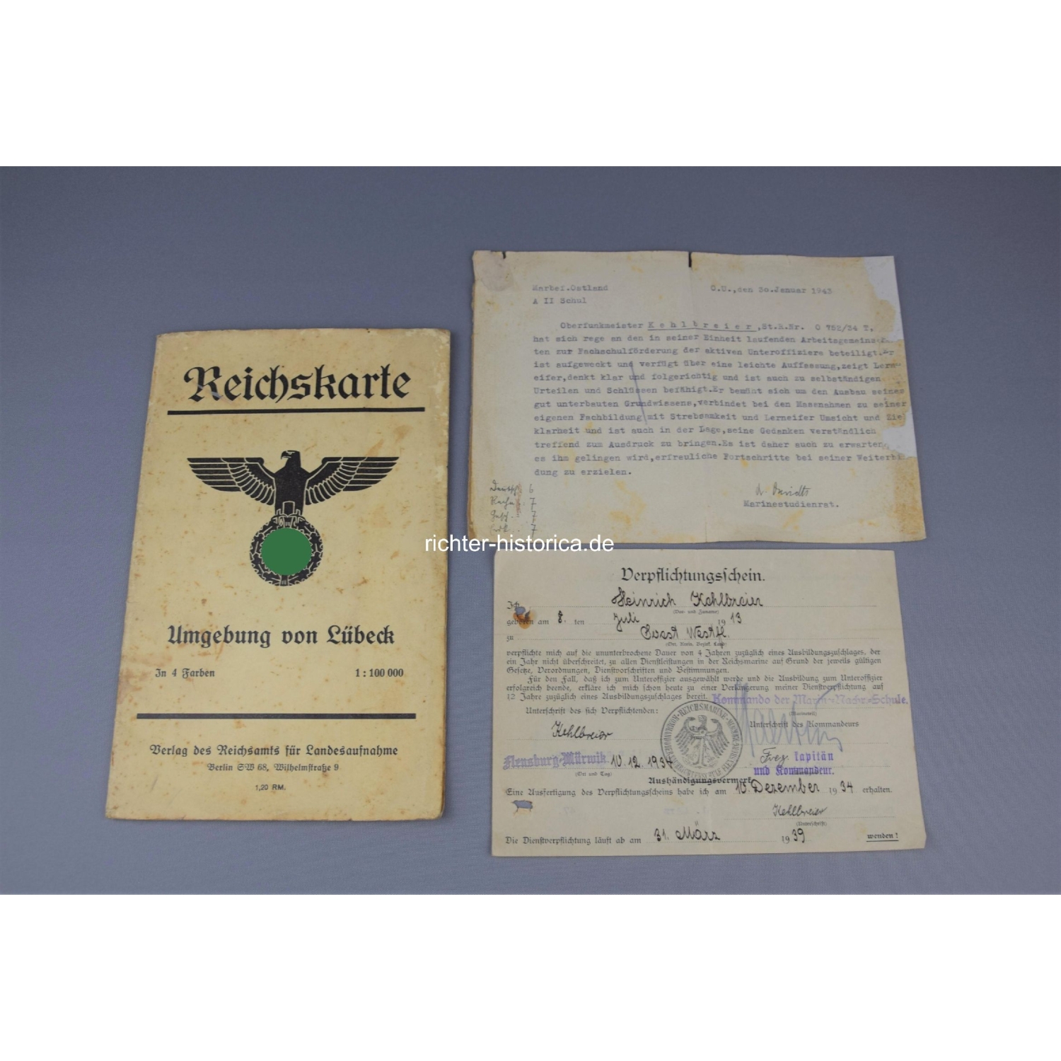 Umfangreicher Kriegsmarine Nachlass Oberleutnant "Kehlbreier" mit Memelland-Medaille/ Flottenkriegsabz.