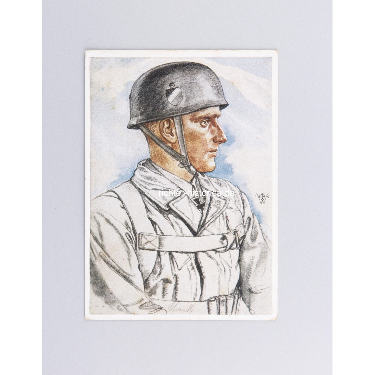 Künstler Ansichtskarte Ritterkreuz "Oberleutnant Schmidt, Fallschirmjäger)