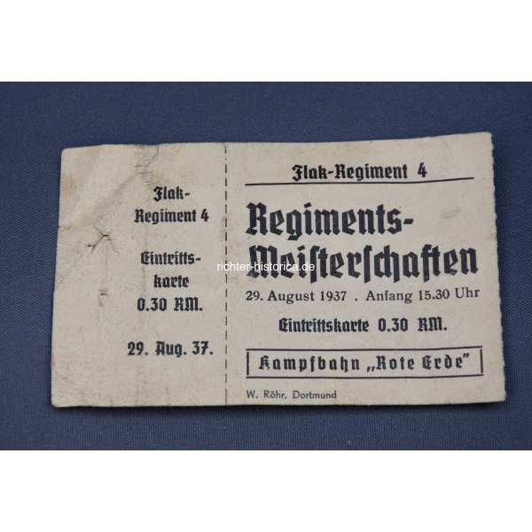 Flak Regiment Nr.4 Meisterschaften Eintrittskarte 1937