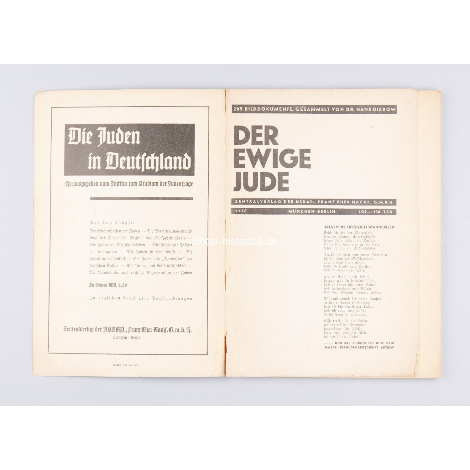 Broschüre "Der Ewige J" von Hans Diebow 1937