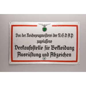 Reichszeugmeisterei NSDAP Emailleschild "Zugelassene Verkaufsstelle Für Bekleidung Ausrüstung Und Abzeichen"