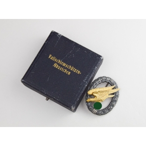 Luftwaffe Fallschirmschützenabzeichen Deumer im frühen Etui, Mint