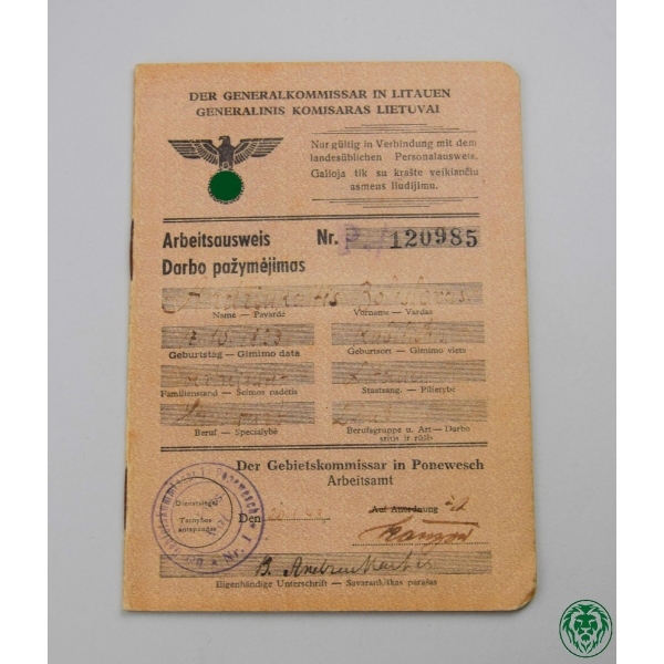 Wehrmacht Arbeitsausweis Litauen