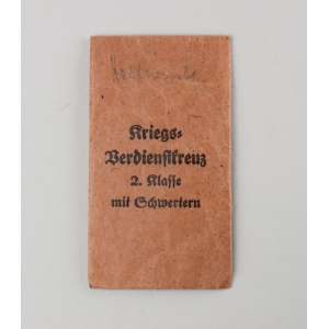 Verleihungstüte zum Kriegsverdienstkreuz 2.Klasse ohne Schwerter E.Ferd. Wiedmann