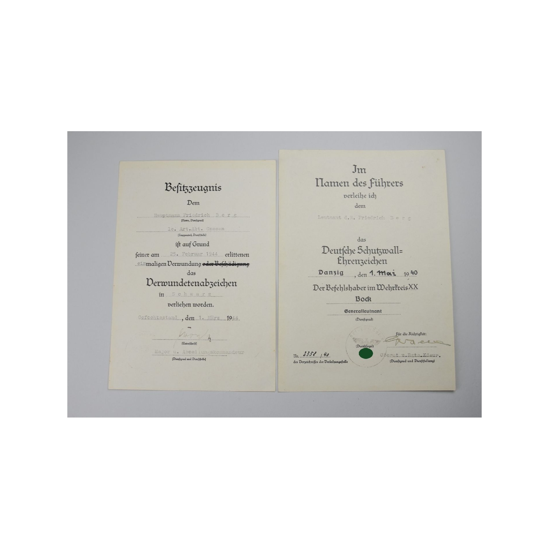2 Urkunde aus dem Nachlass Hauptmann Friedrich Berg (Deutsches Kreuz in Gold)