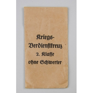 Verleihungstüte für das Kriegsverdienstkreuz 2.Klasse ohne Schwerter