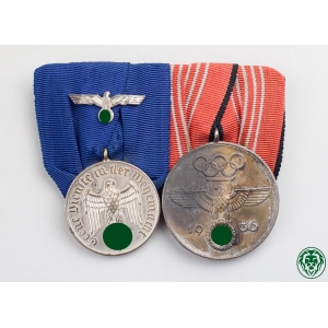 2er Ordensspange Wehrmacht Dienstauszeichnung 4 Jahre, Olympia 1936 Medaille