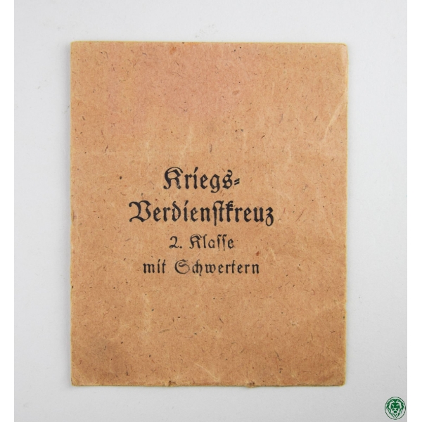 Verleihungstüte zum Kriegsverdienstkreuz 2.Klasse mit Schwertern, Friedrich Orth