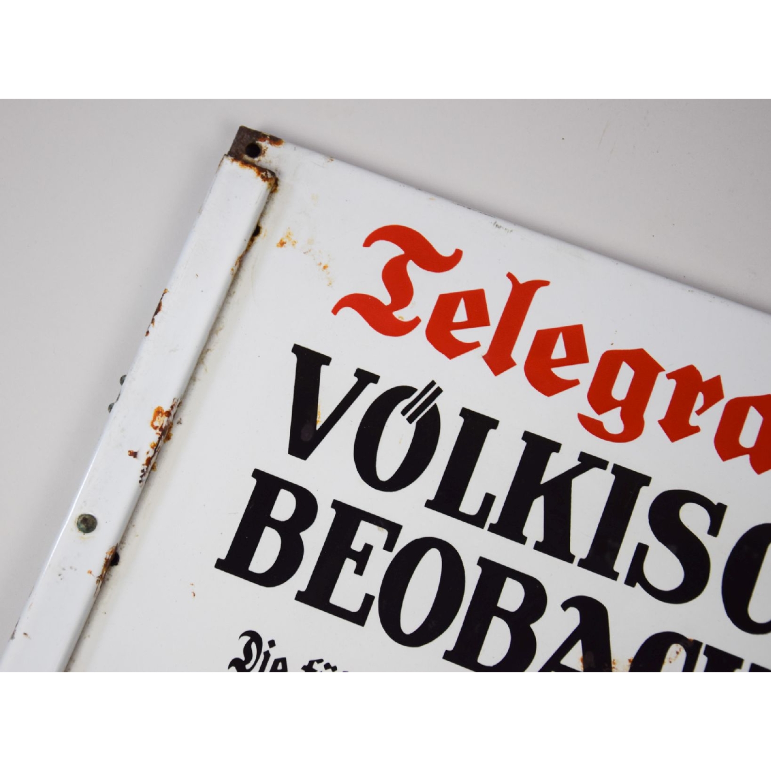 3.Reich frühes Emailleschild Telegramme Völkischer Beobachter