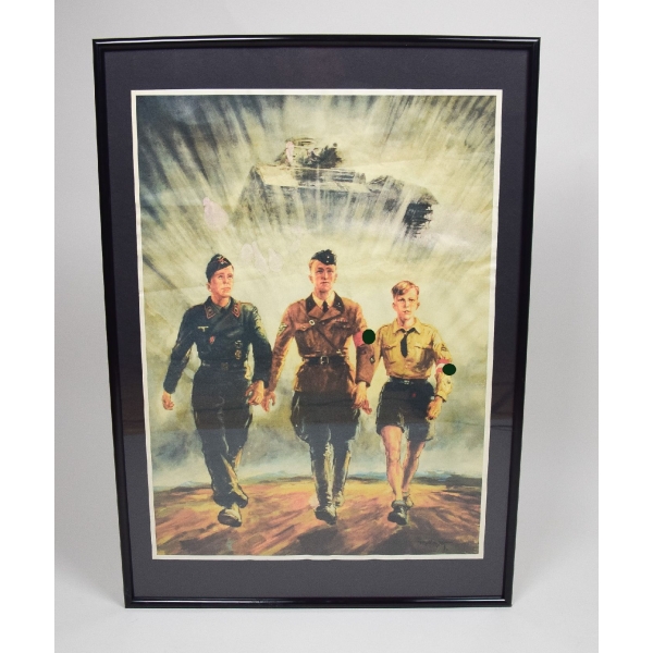 3.Reich Werbeplakat original Plakat Druck HJ-SA-Panzer